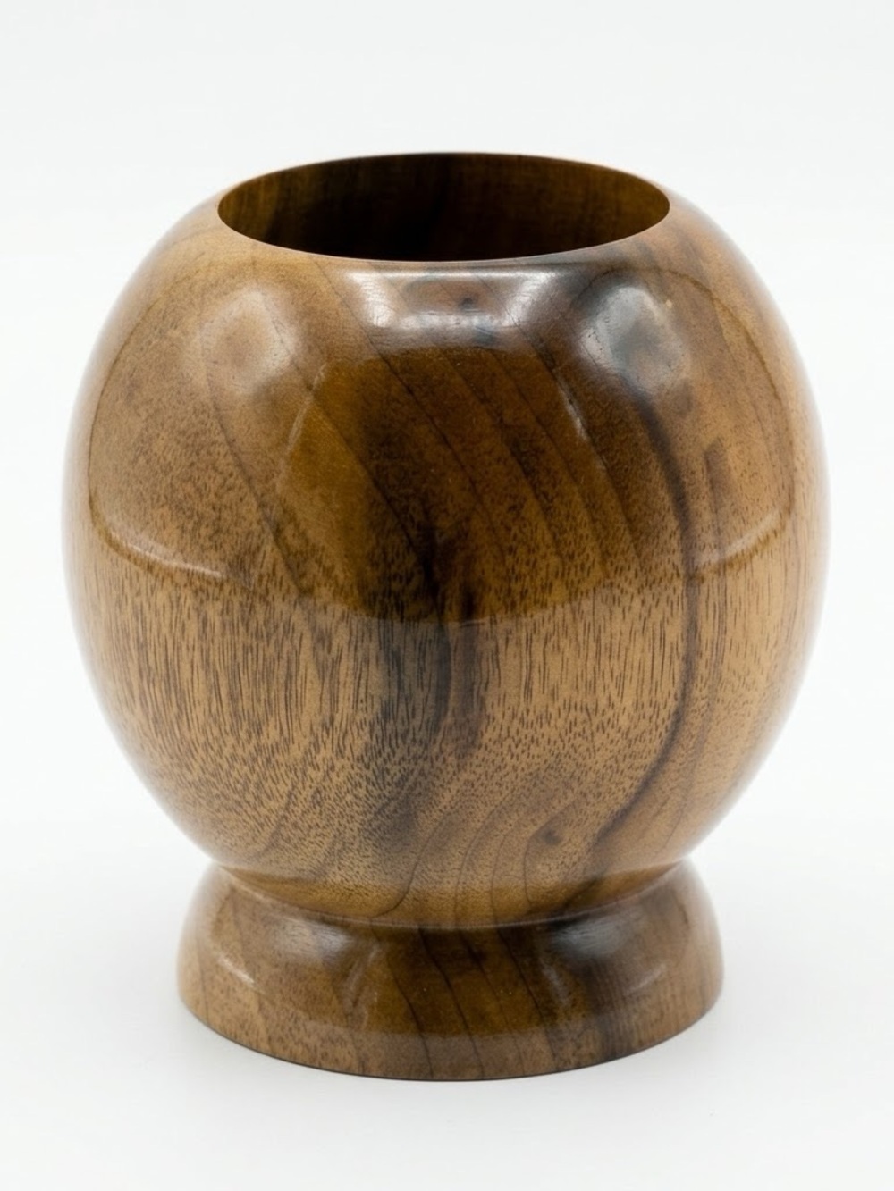 Vintage Wood Turned Vase — MCM Orb Shape